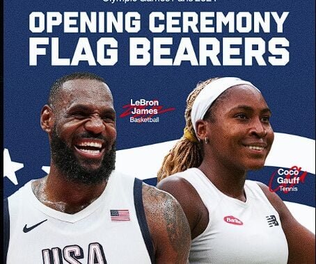 LeBron James y Coco Gauff, abanderados del Team USA en la ceremonia de inauguración de los Juegos Olímpicos de París 2024.